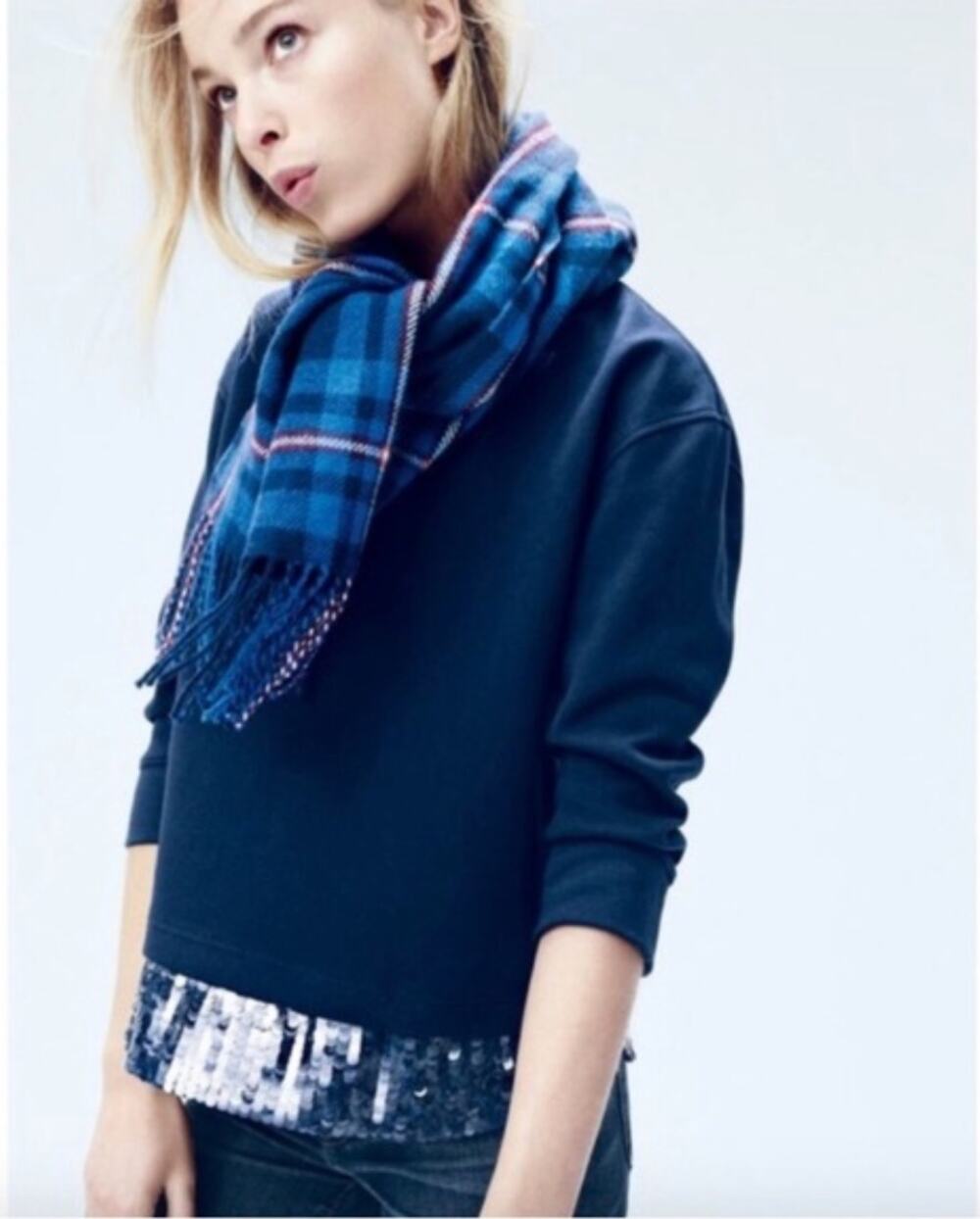 J. Crew Sequin Trim Sweatshirt Navy Blue B7027 Size XS